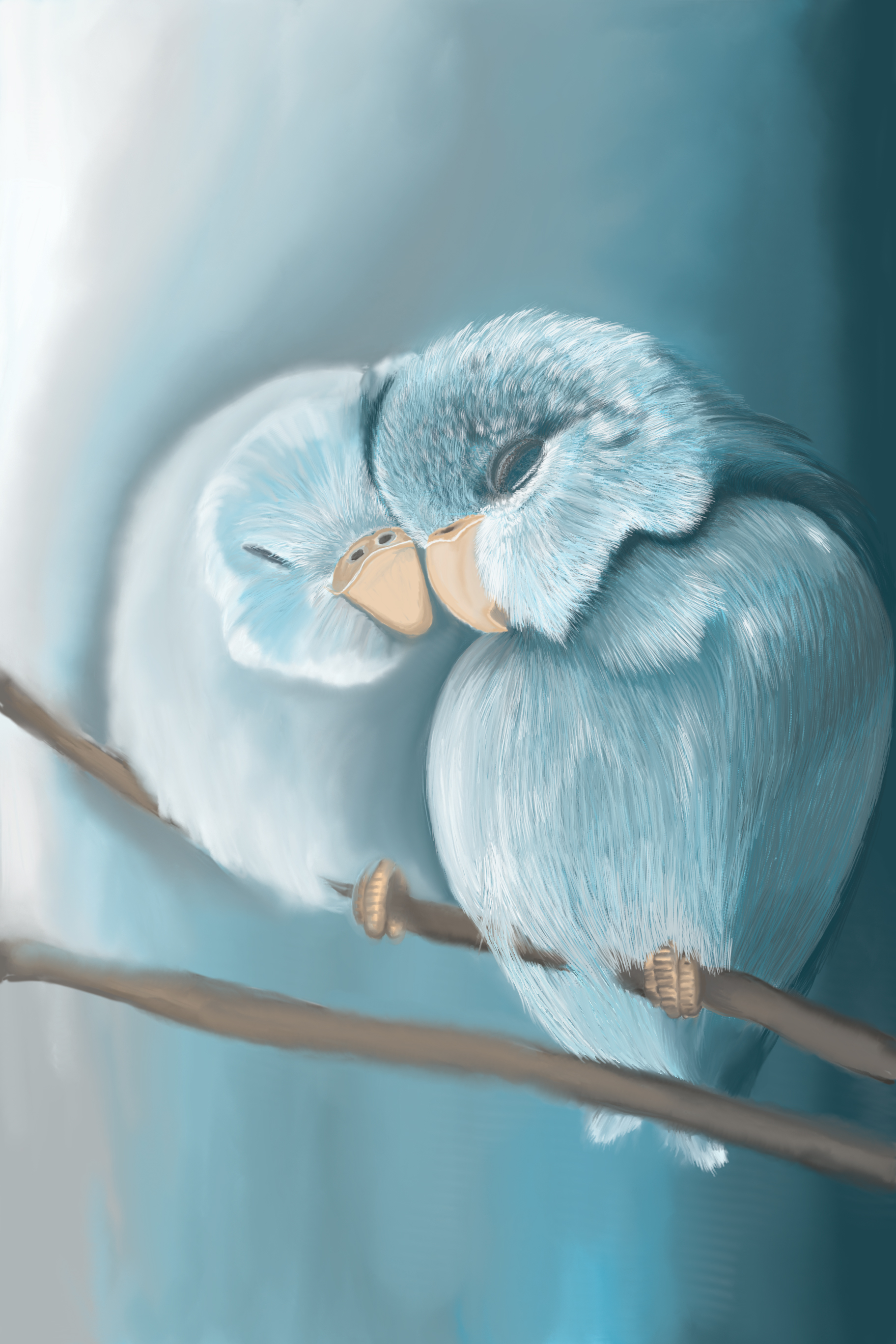 Blue birds drawing in Affinity Designer software.